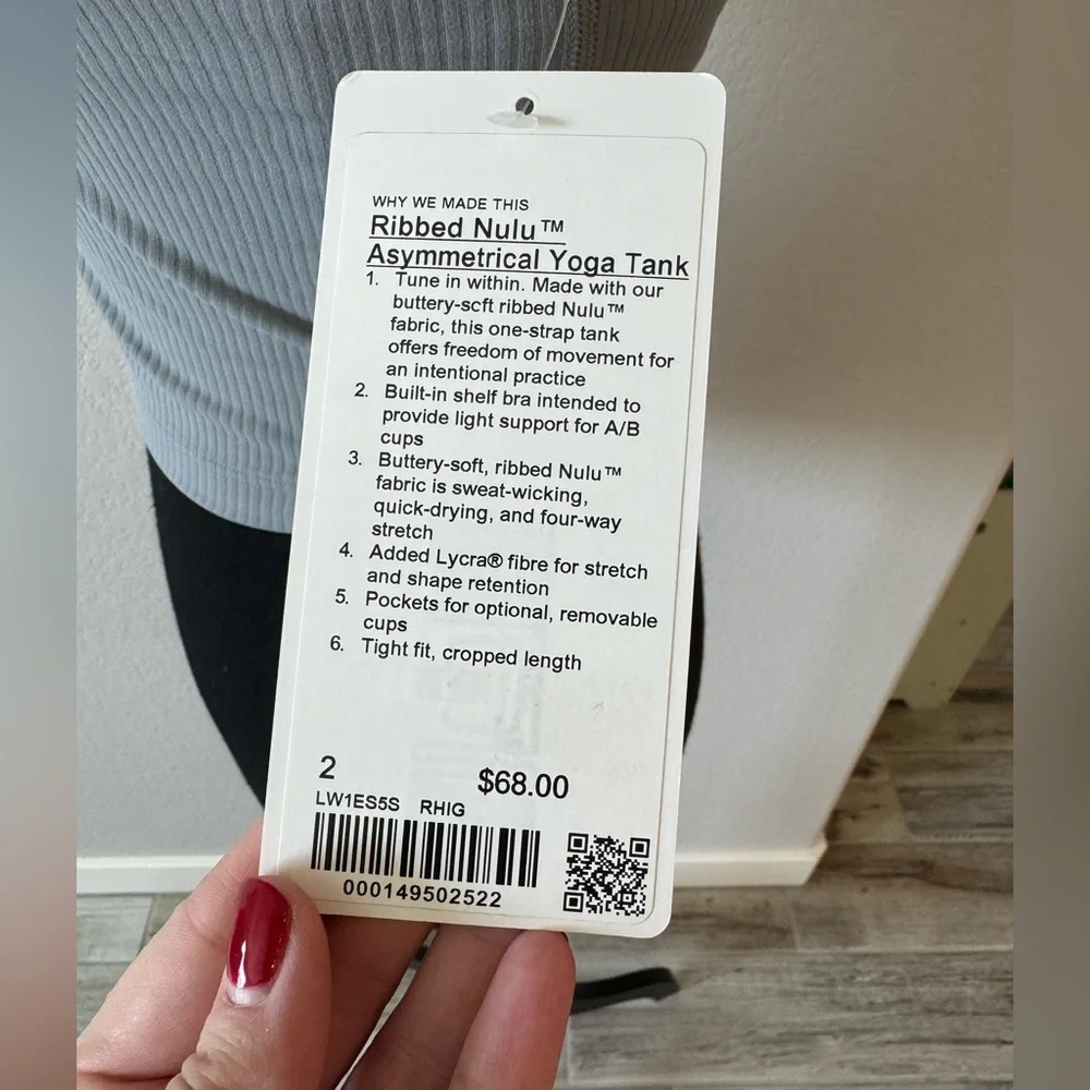 Lululemon Ribbed Nulu Asymmetrical Yoga Tank Top Rhino Grey 2 NWT